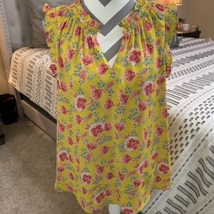 LOFT Sleeveless Ruffle Blouse Yellow L Large